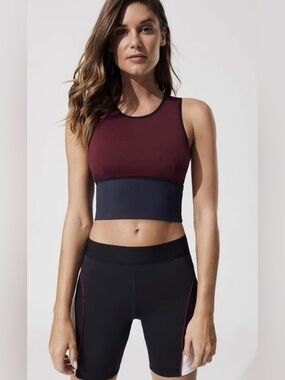 Michi Ignite Crop Top/Sports Bra in Deep Sea/Wine/Black